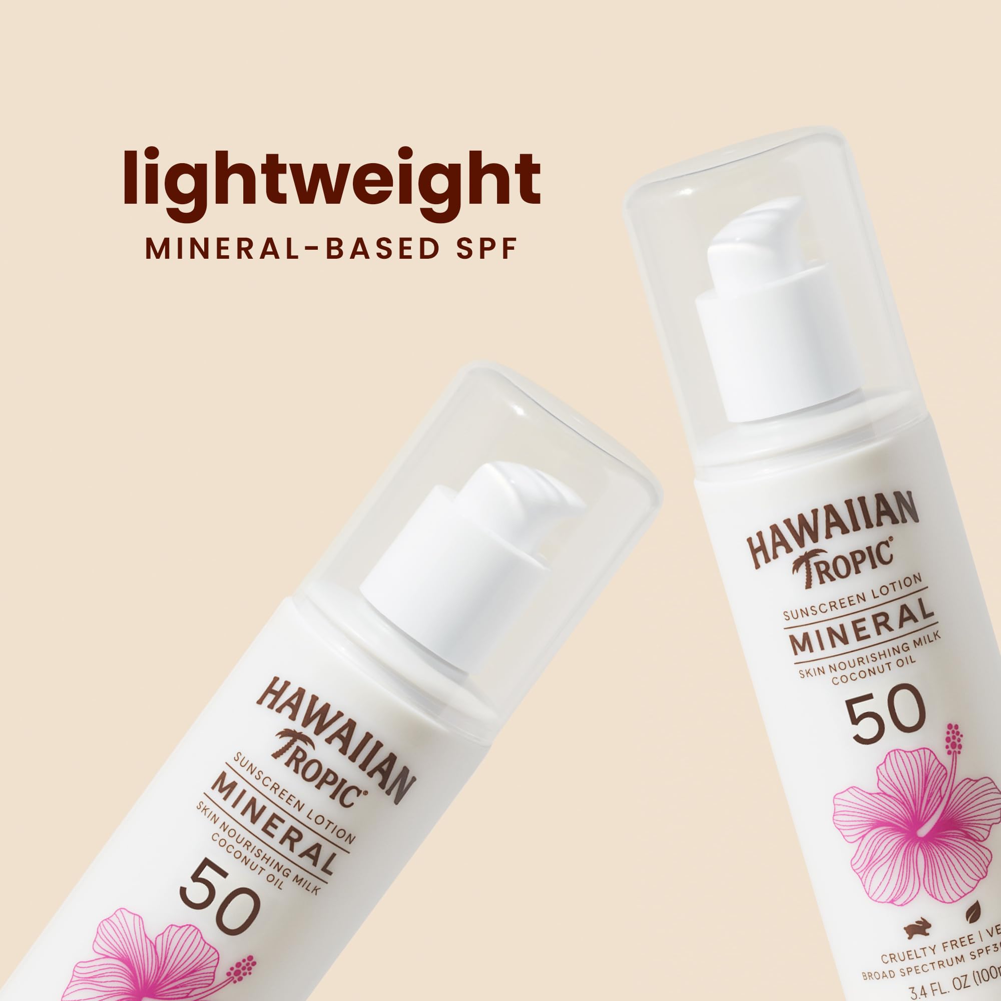 Hawaiian Tropic mineral sunscreen lotion ready to rub in without white cast.