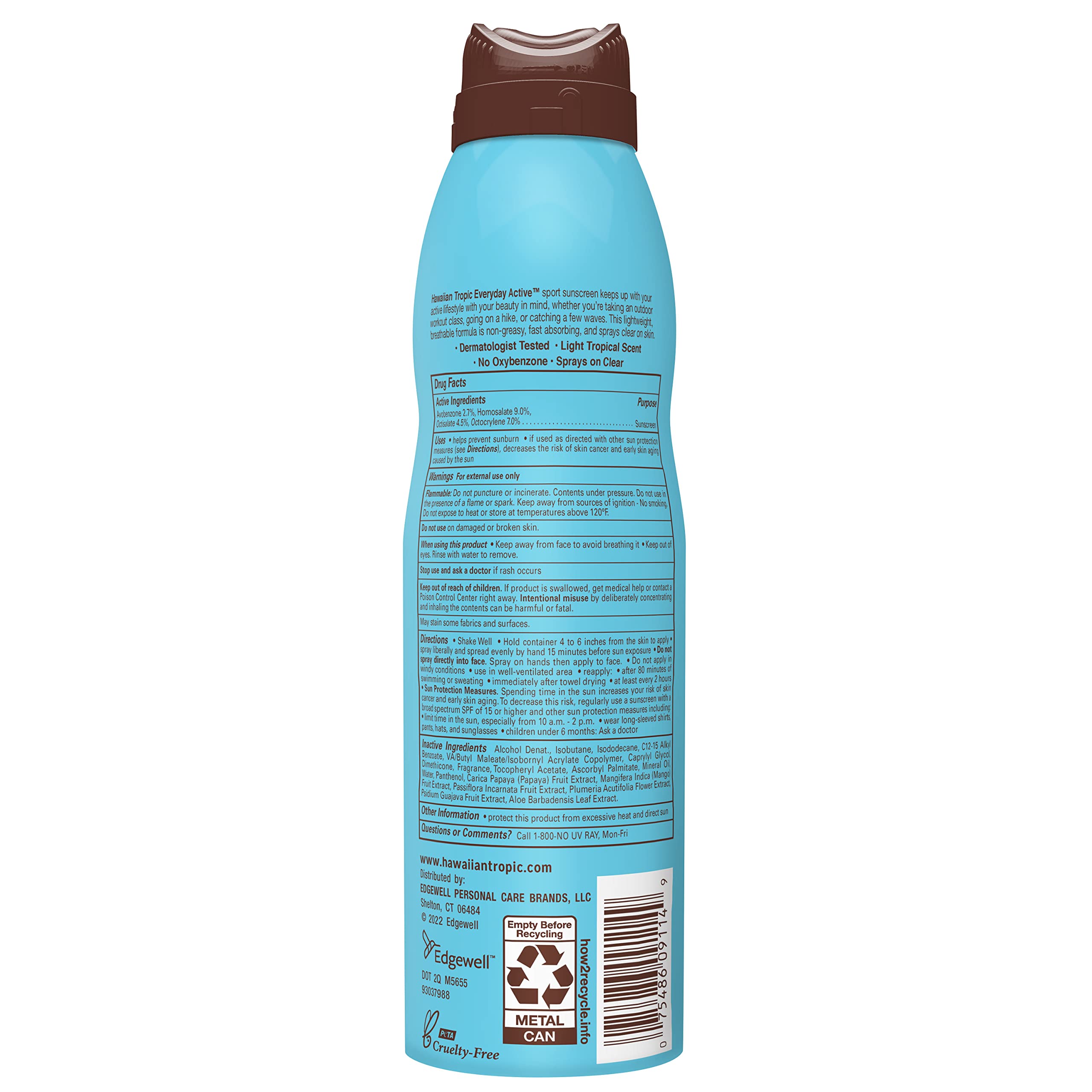 Hawaiian Tropic oxybenzone-free formula suitable for sensitive skin.