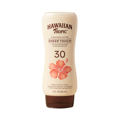 Hawaiian Tropic Sheer Touch Lotion SPF 30 bottle glows with luminous, oil-free protection.