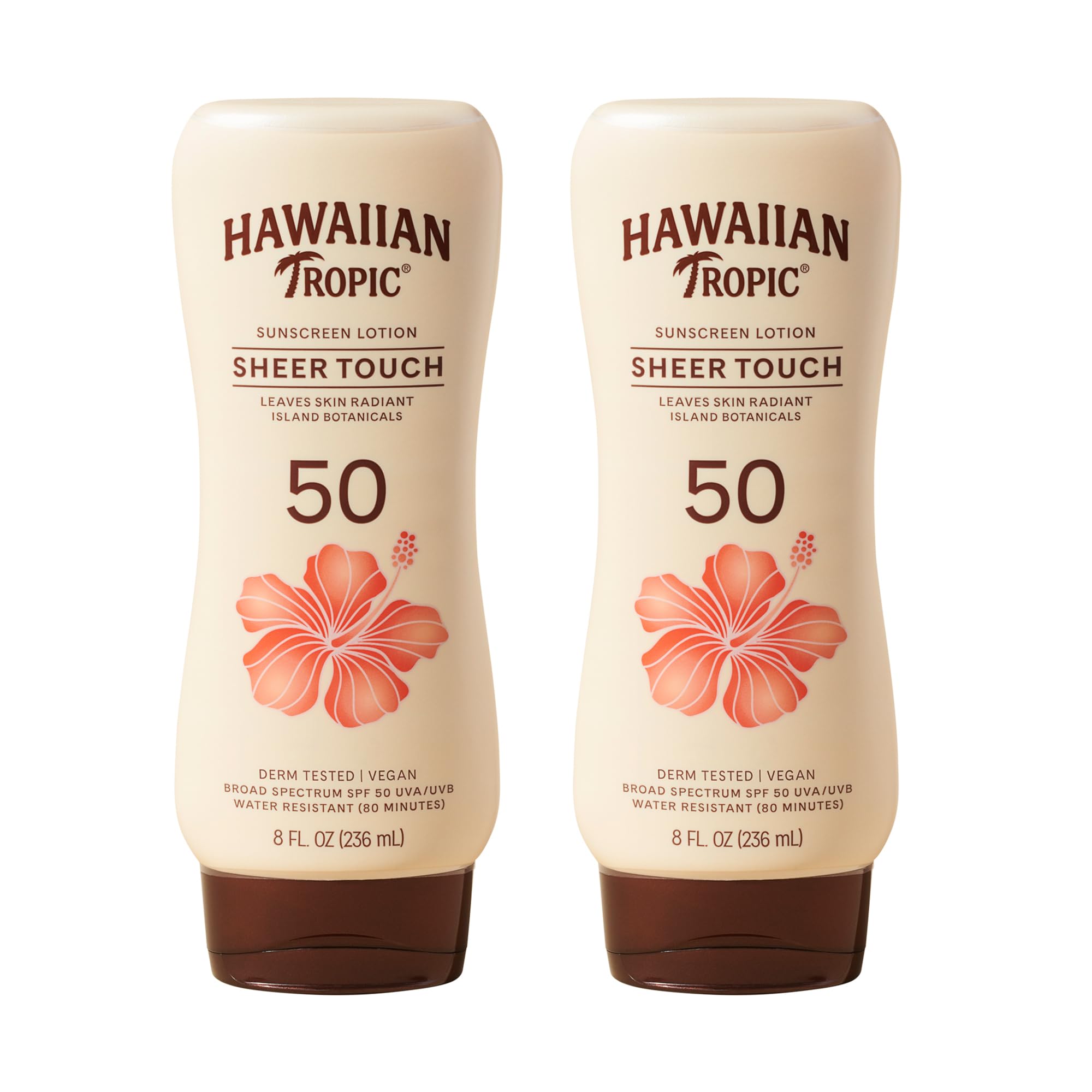 Hawaiian Tropic Sheer Touch Ultra Radiance bottle pour offers broad spectrum protection.
