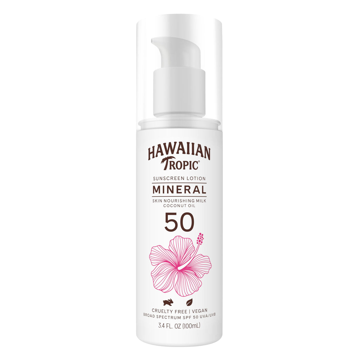 Hawaiian Tropic Skin Nourishing Milk SPF 50 bottle pour for easy reapplication.
