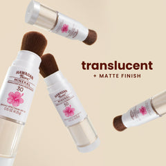 Hawaiian Tropic translucent matte finish bottle showing oil absorption for a shine-free look.