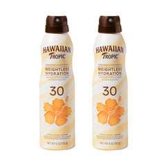Hawaiian Tropic Weightless Hydration spray bottle provides lightweight SPF 30 protection.