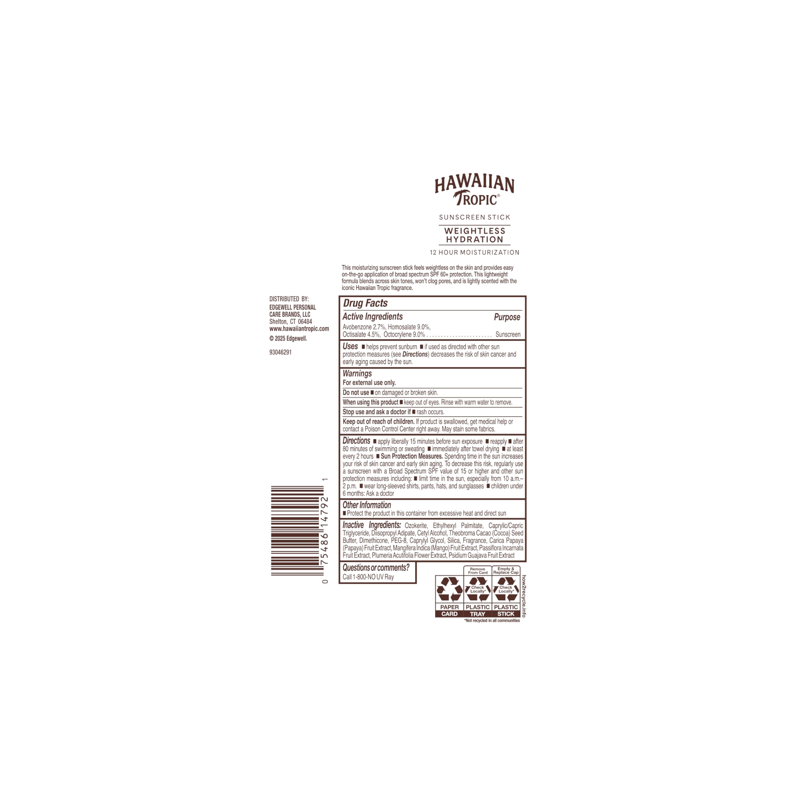 Hawaiian Tropic Weightless Hydration Stick SPF 60 plus oil free protection with fast absorption