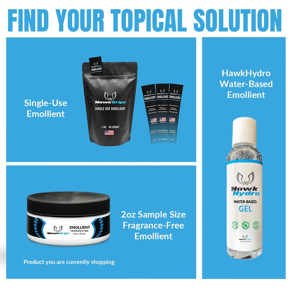 HawkGrips emollient provides non-greasy finish and skin moisture.