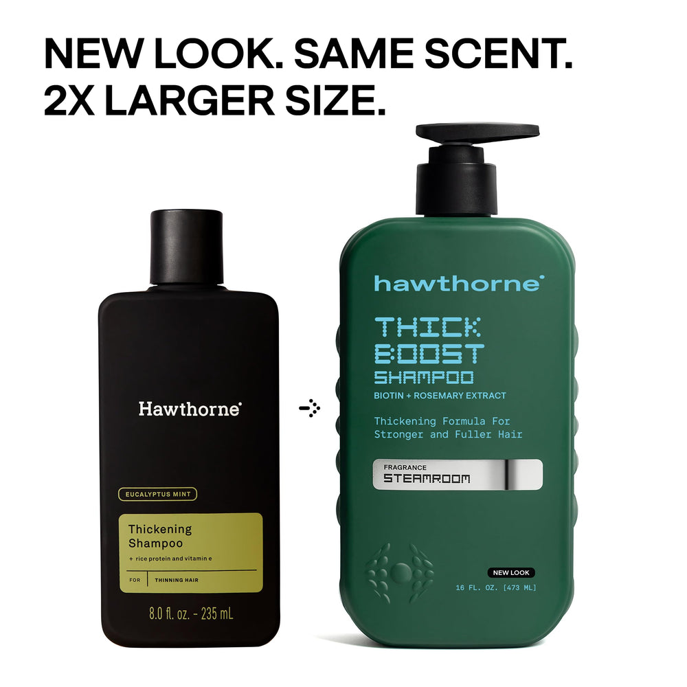 Hawthorne Thick Boost usage tip card suggests daily routine for best results