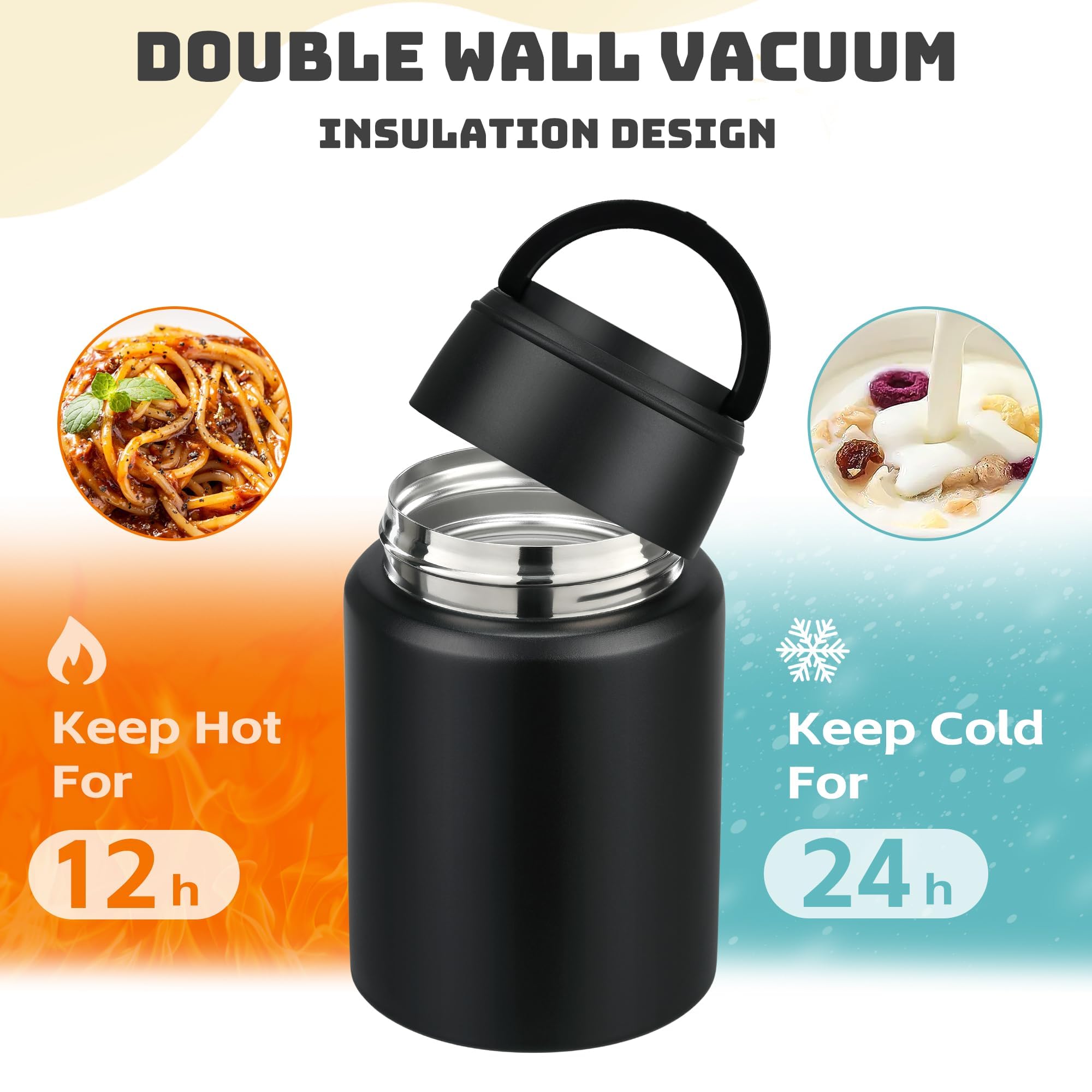 HAWEEK built-in folding spoon snapped into lid for convenient use.