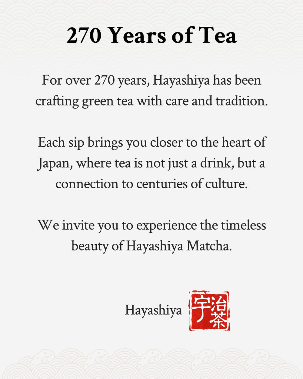HAYASHIYA Matcha latte cup, steaming aroma suggesting creamy, balanced energy from ceremonial grade powder.