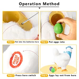 HBBHML plush egg-laying action shows eggs for interactive Easter play