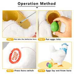 HBBHML plush egg-laying action shows eggs for interactive Easter play