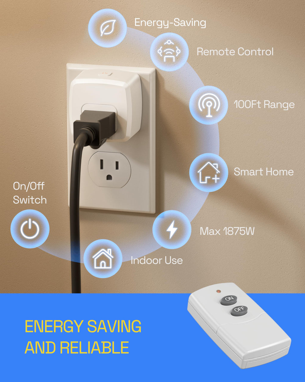 HBN remote outlet with 100 ft range enables wall-to-wall control