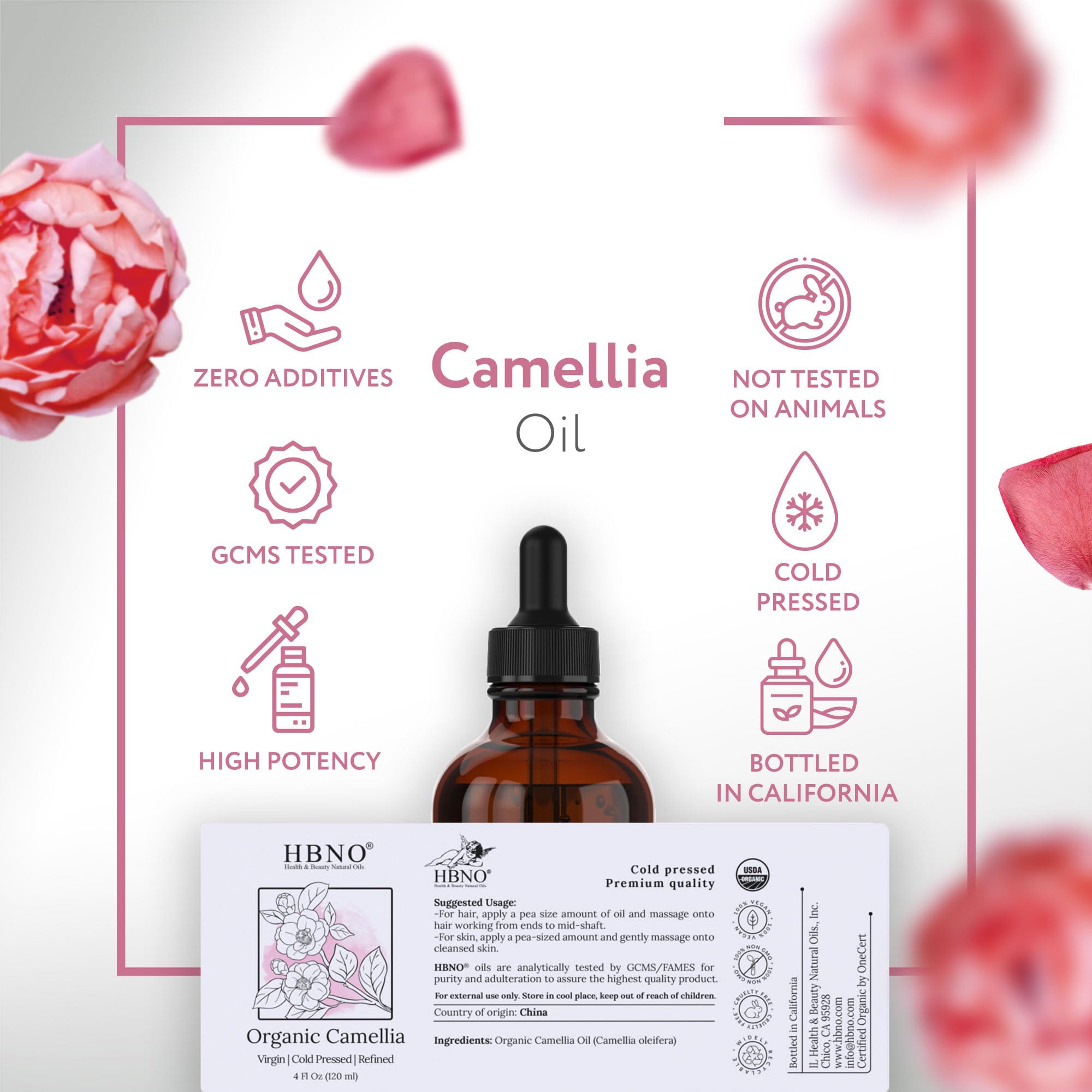 HBNO Camellia Oil for nails and skin, gentle hydration and cuticle care.