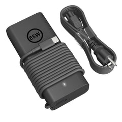 HBONY 65W USB-C charger front view powering a Dell Latitude laptop on the go.