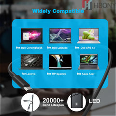 HBONY USB-C charger side view with ports showing universal compatibility for Dell notebooks.