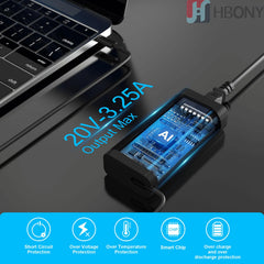 HBONY 65W USB-C charger packaging and regional power cord included for Dell users.