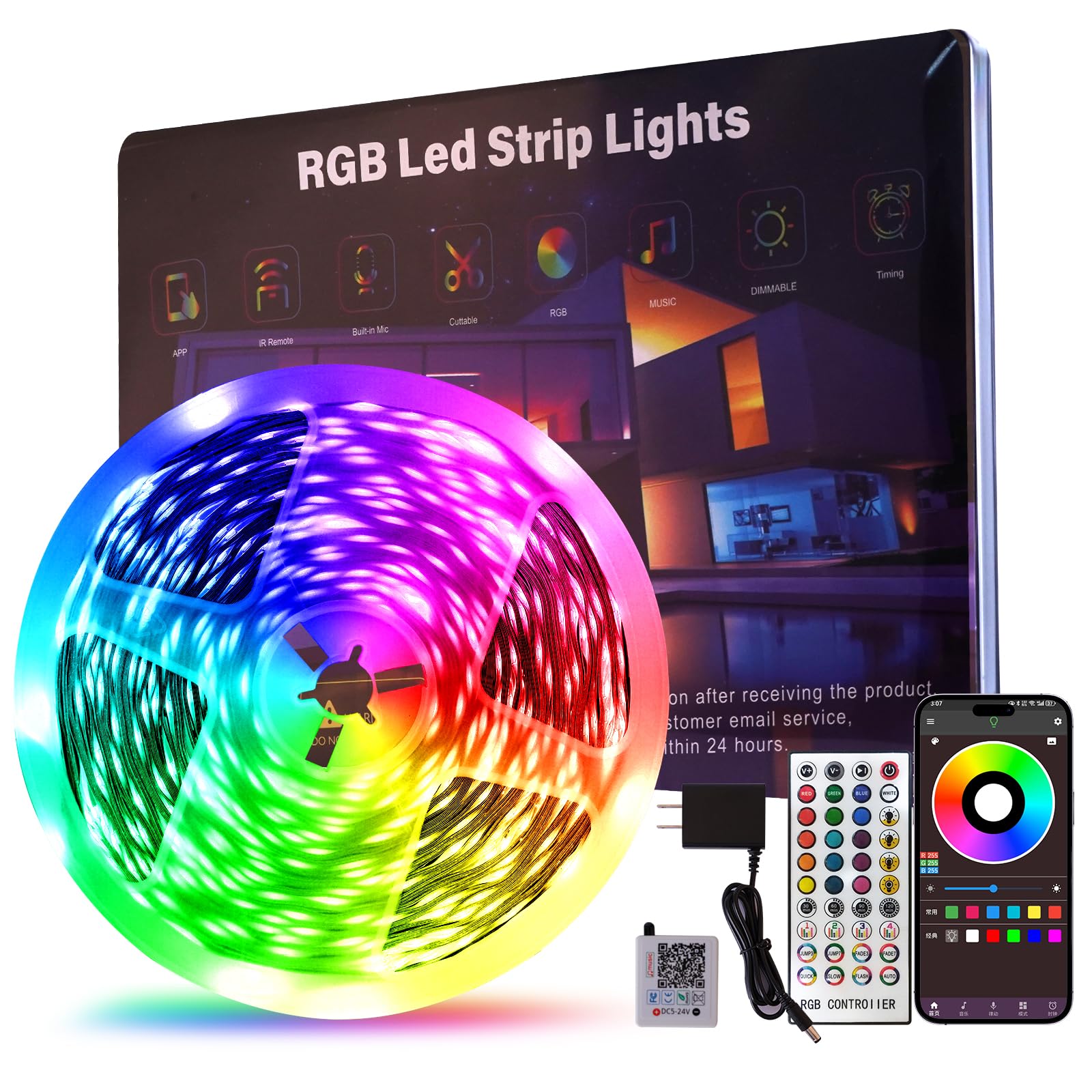 HBOWMDJIA 100 ft LED strip creates cozy bedroom mood lighting for relaxing evenings.