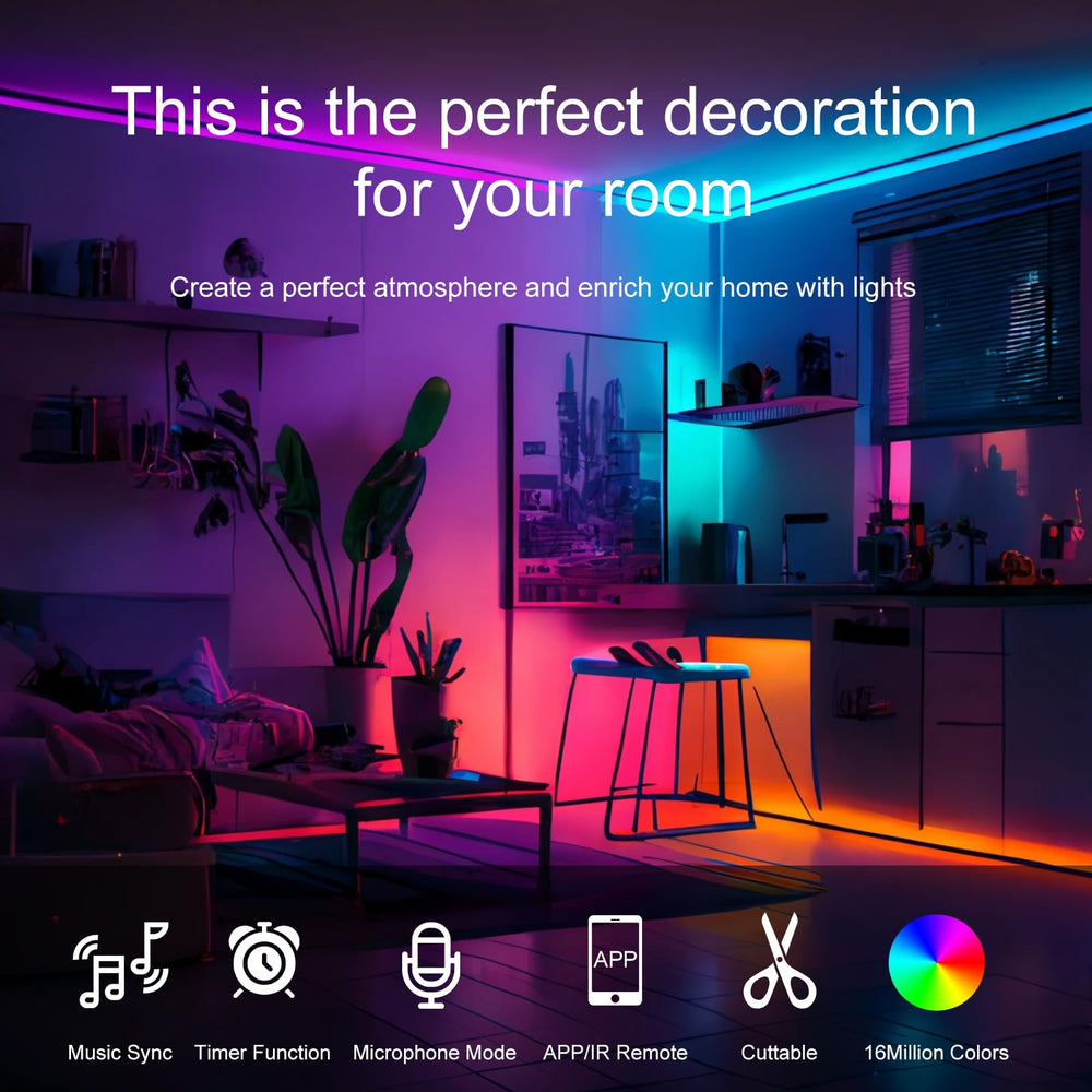 HBOWMDJIA 44-key infrared remote enables quick color and brightness changes.