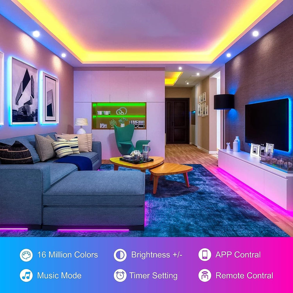 HBOWMDJIA LED strip with remote control for fast color and brightness adjustments.