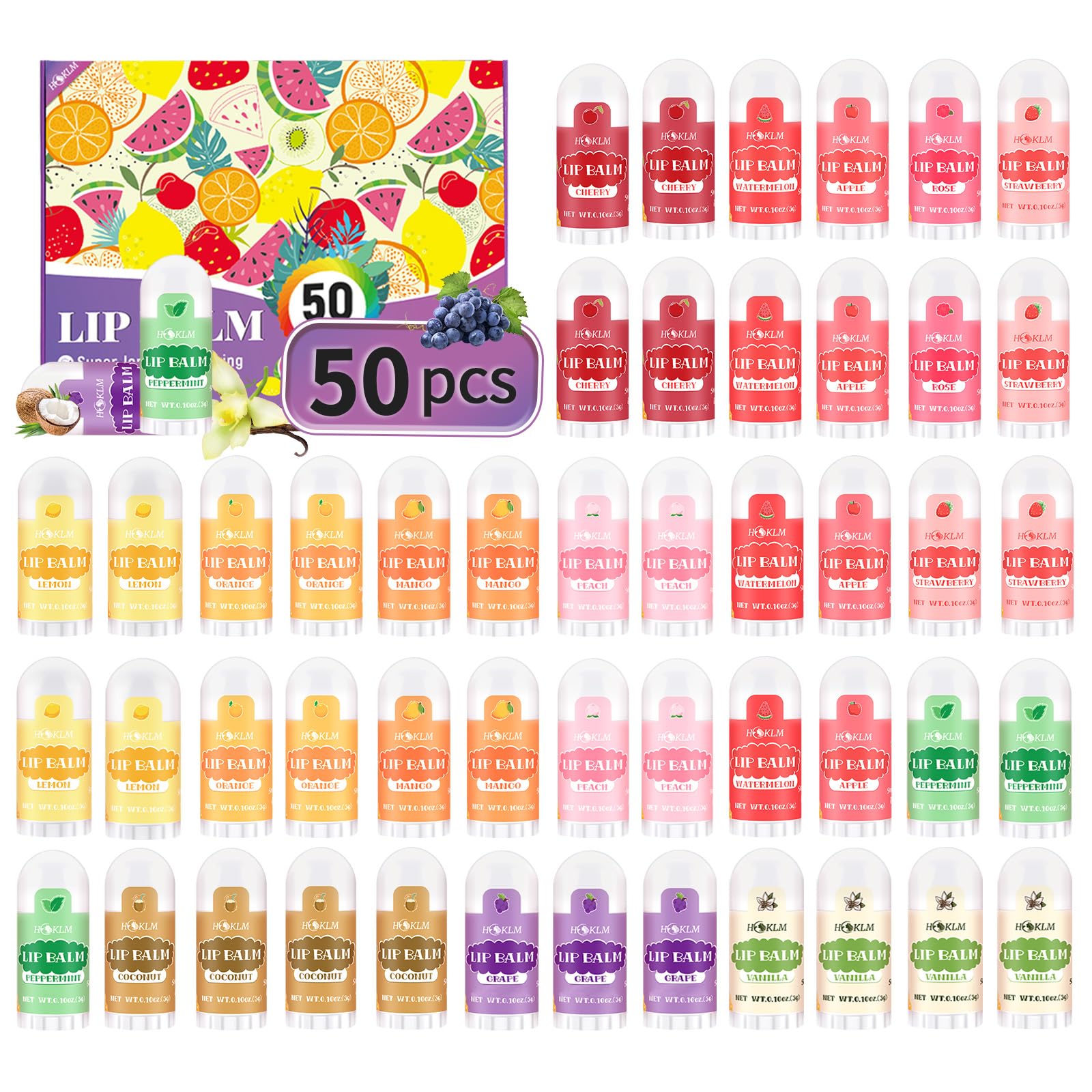 HCKLM mini lip balm 50-pack variety flavors for all-day lip care