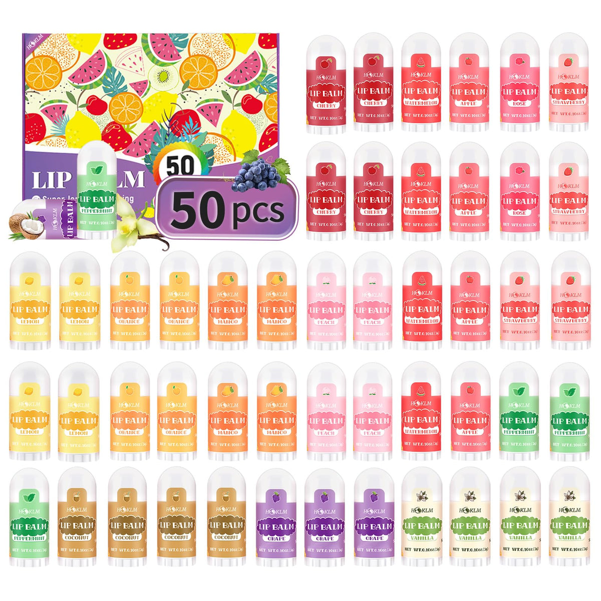 HCKLM mini lip balm 50-pack variety flavors for all-day lip care