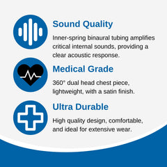 HCS blue stethoscope innerspring binaural design delivers clearer acoustic response.