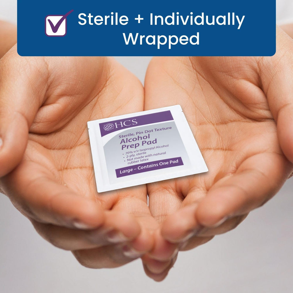 HCS sterile pads come in easy-to-open individual wrappers.