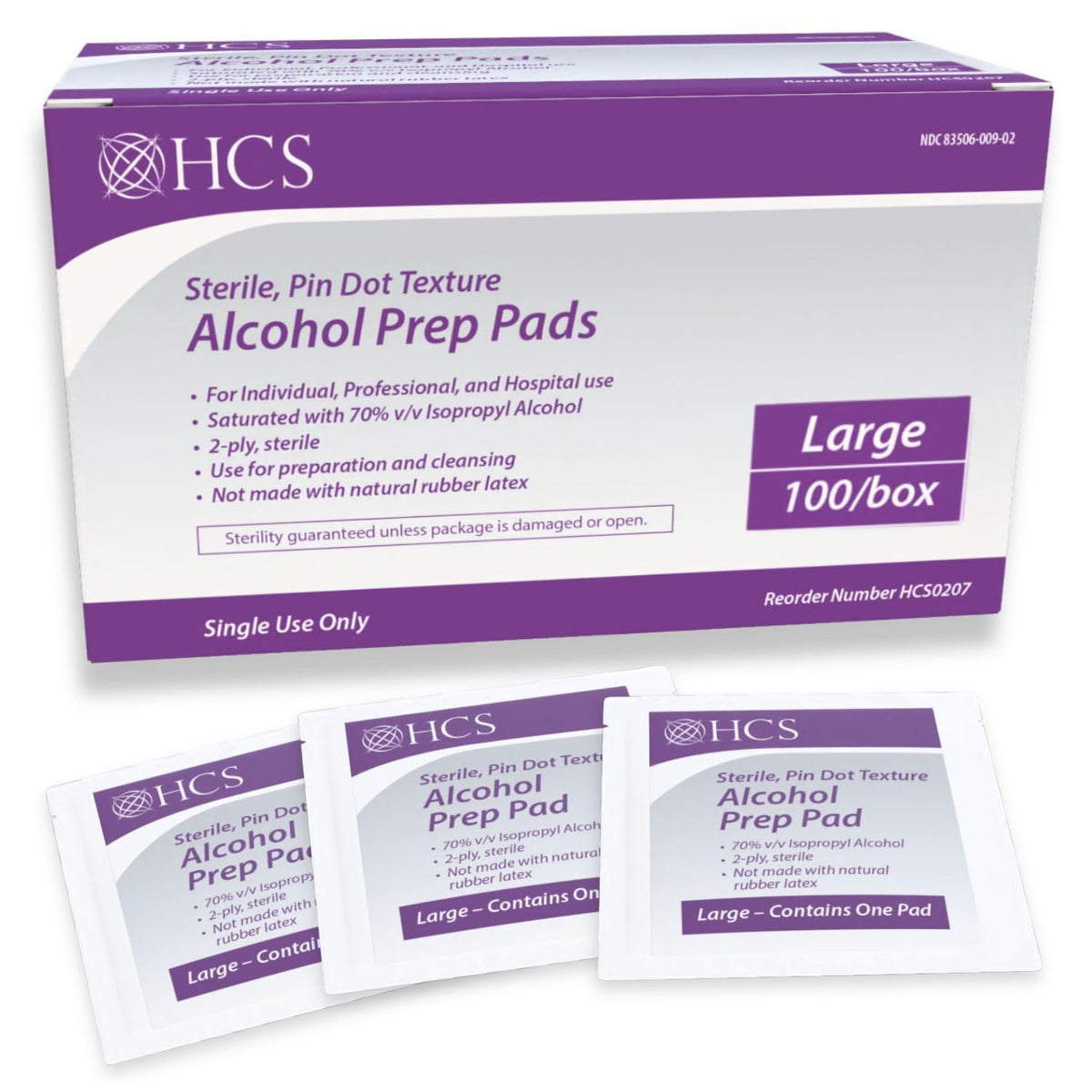 HCS Medical Solutions large alcohol pad box ready for injections and first aid prep.