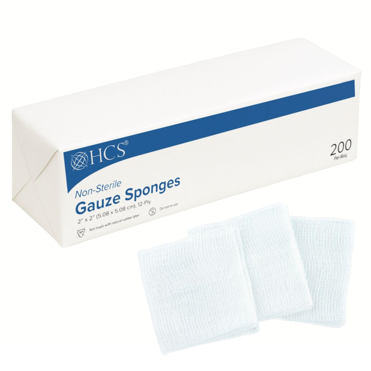 HCS Woven Gauze Sponges 2x2 with 12 ply absorbency for versatile wound care.