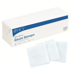 HCS Woven Gauze Sponges 2x2 with 12 ply absorbency for versatile wound care.