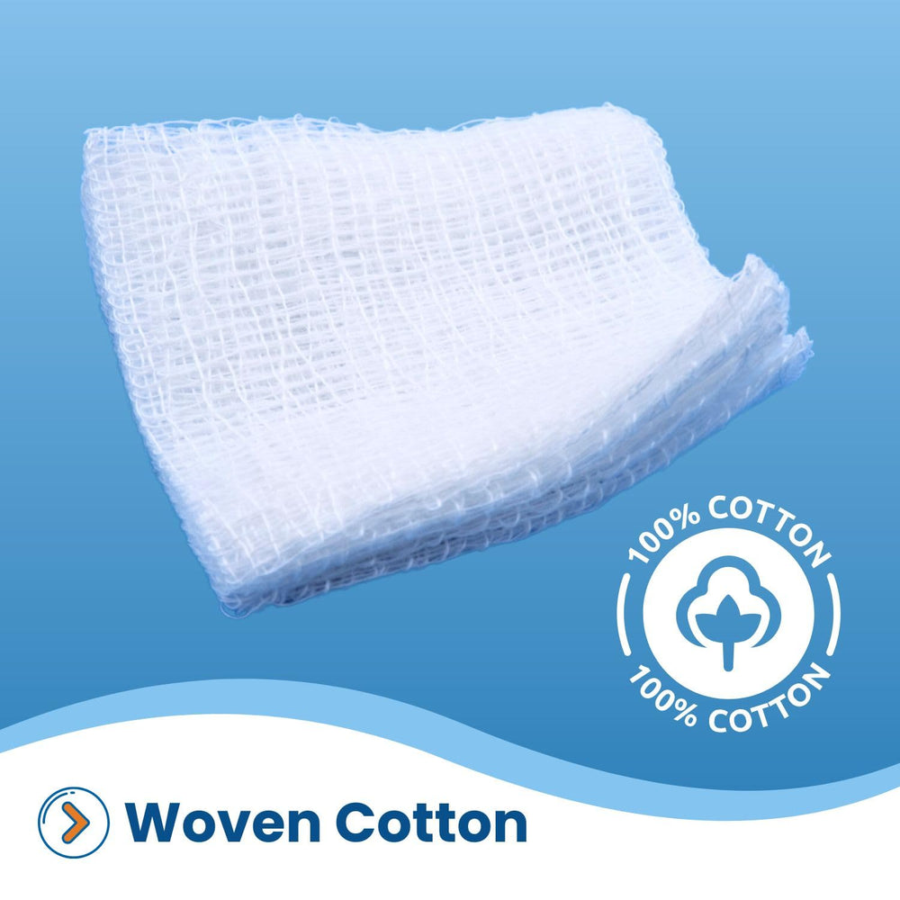 HCS Woven Gauze Sponges 2x2 latex free option for skin friendly use.