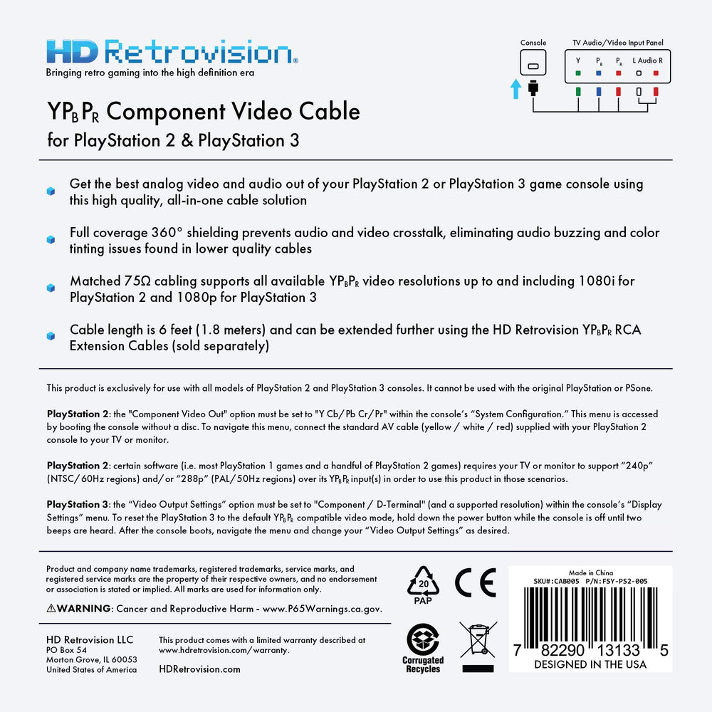 HD Retrovision PS2 240p/60Hz compatibility on YPbPr inputs.
