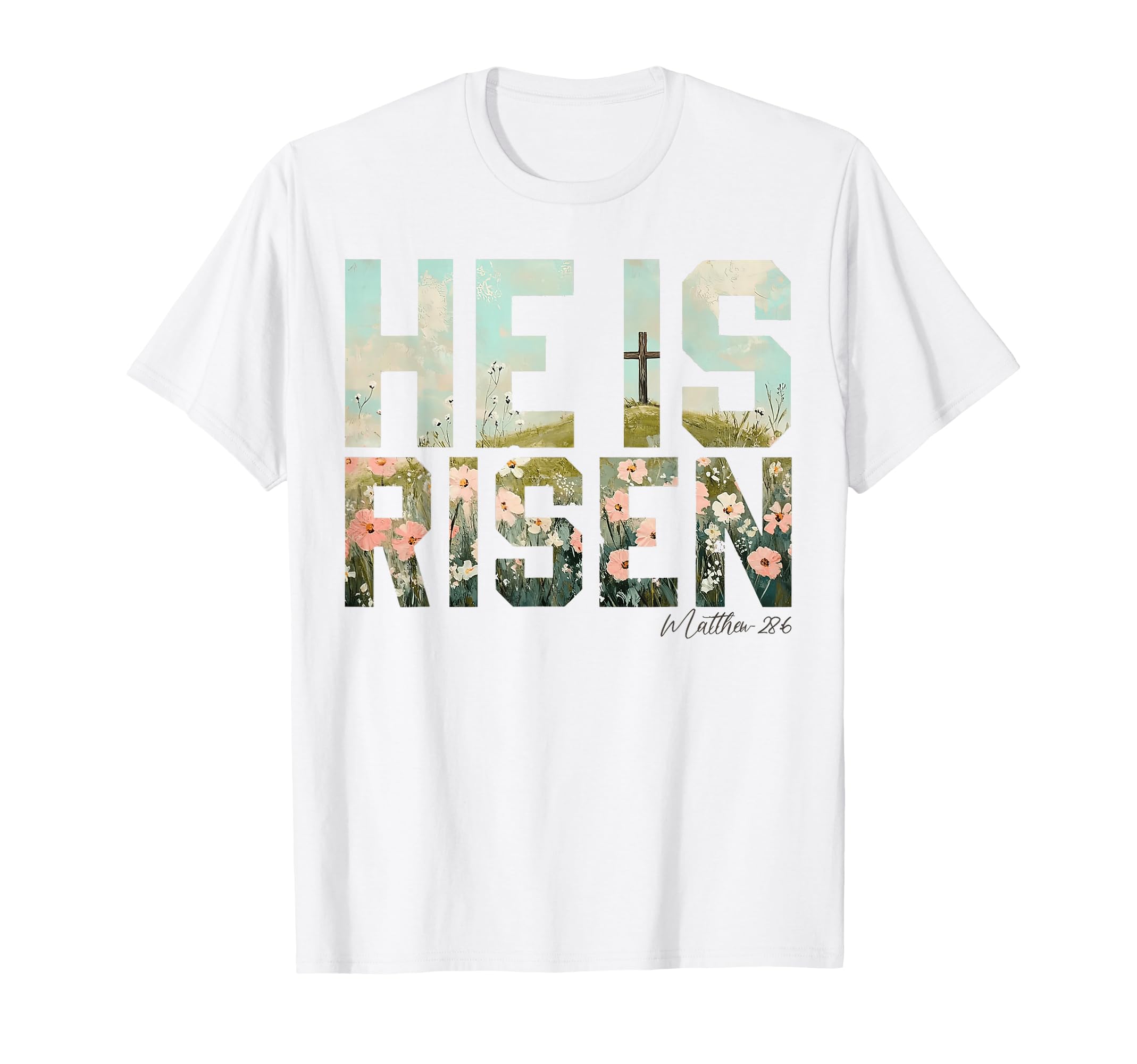 He is Risen Boho Easter Jesus T-Shirt front graphic for comfortable daily wear.