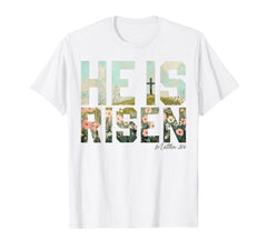 He is Risen Boho Easter Jesus T-Shirt front graphic for comfortable daily wear.