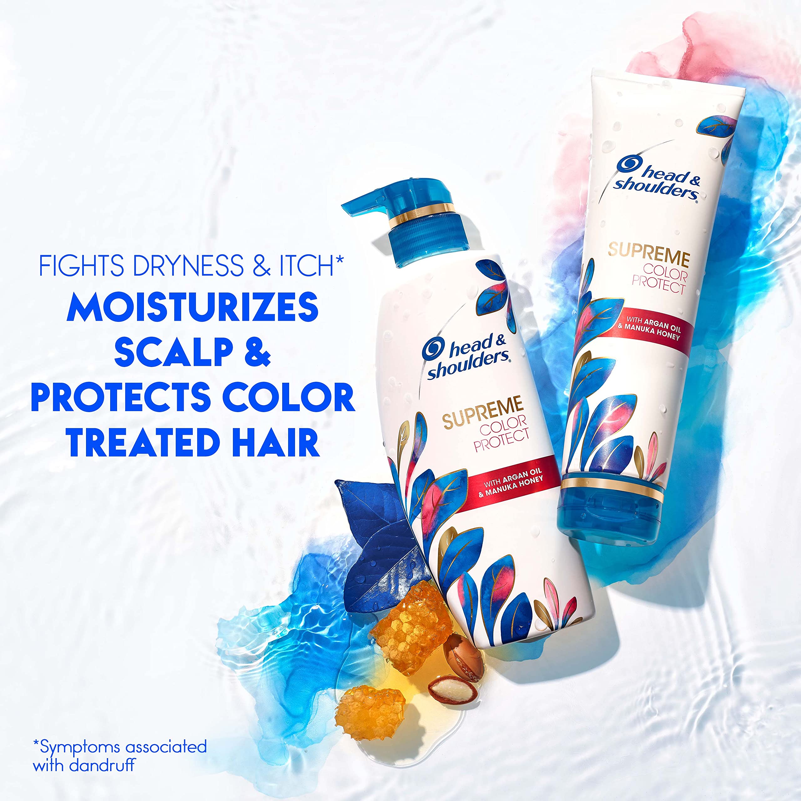 Head & Shoulders argan oil and Manuka honey ingredients arranged to show moisturizing benefits