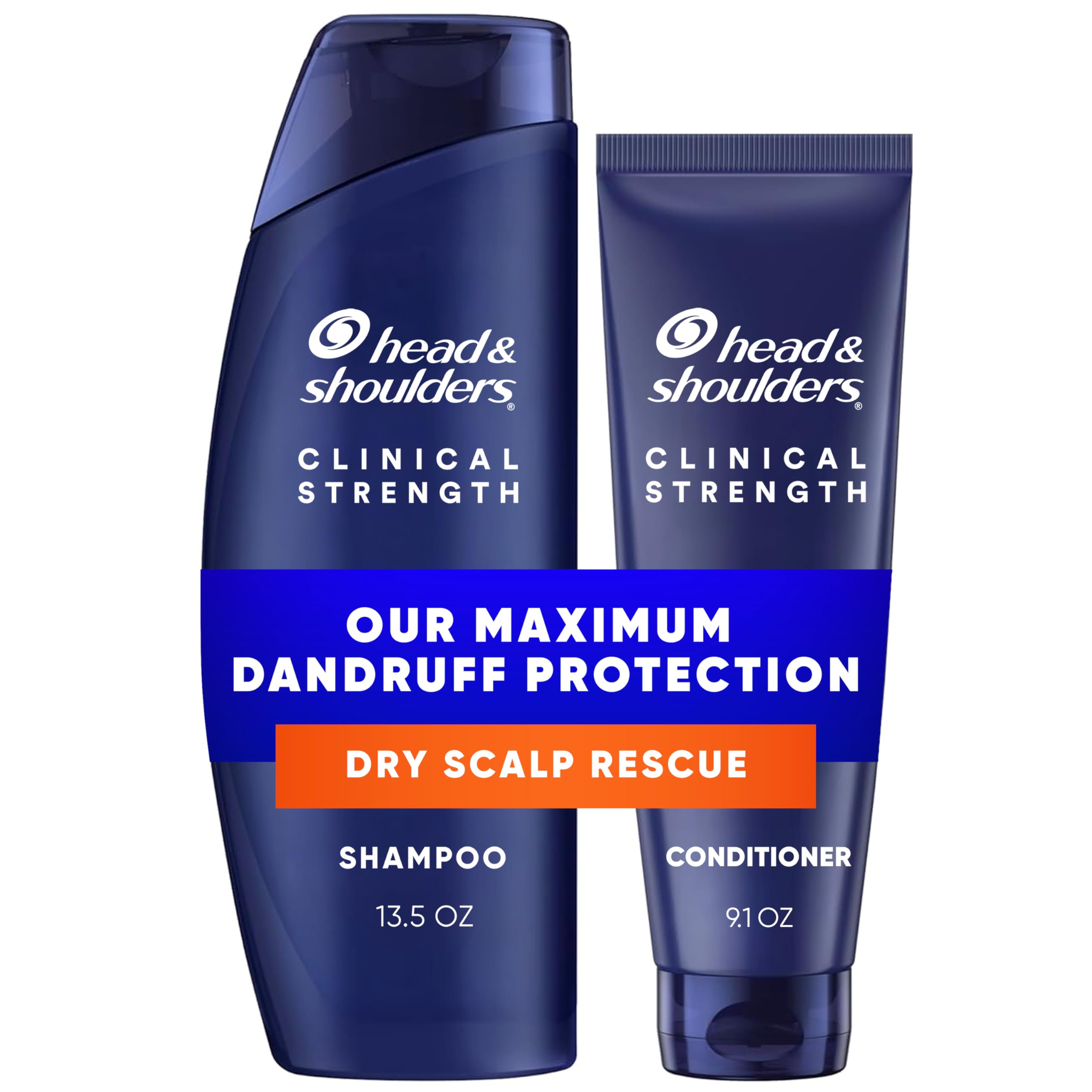 Head & Shoulders clinical-strength dry scalp rescue shampoo bottle showing 1% selenium sulfide for dandruff relief