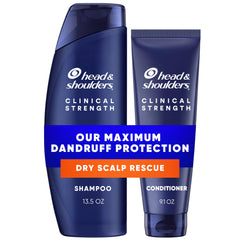 Head & Shoulders clinical-strength dry scalp rescue shampoo bottle showing 1% selenium sulfide for dandruff relief