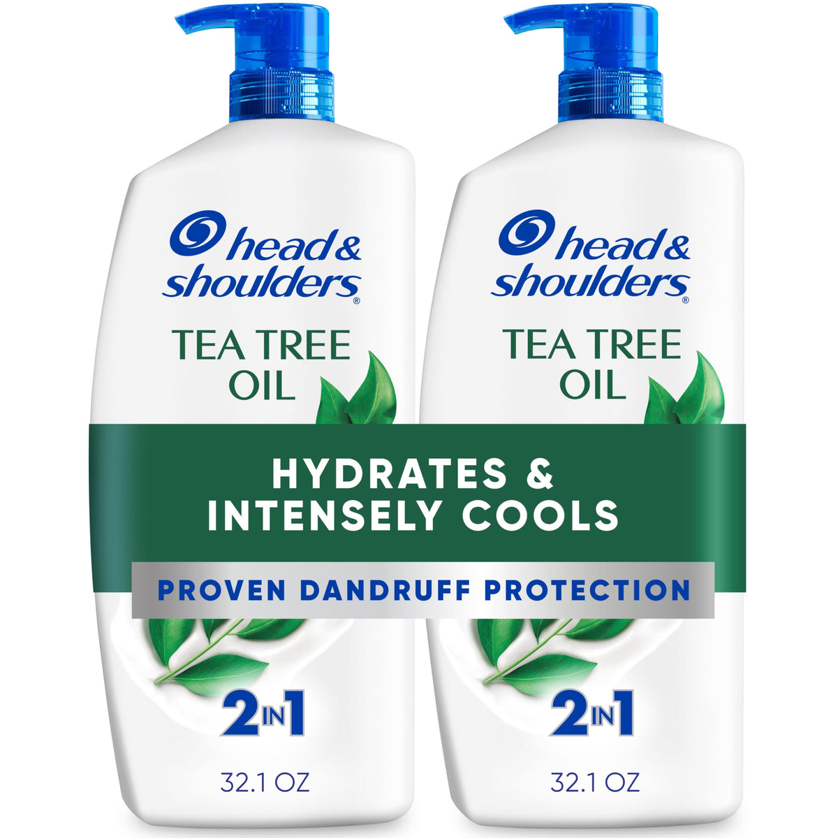 Head & Shoulders tea tree shampoo bottle promotes refreshed scalp after washing