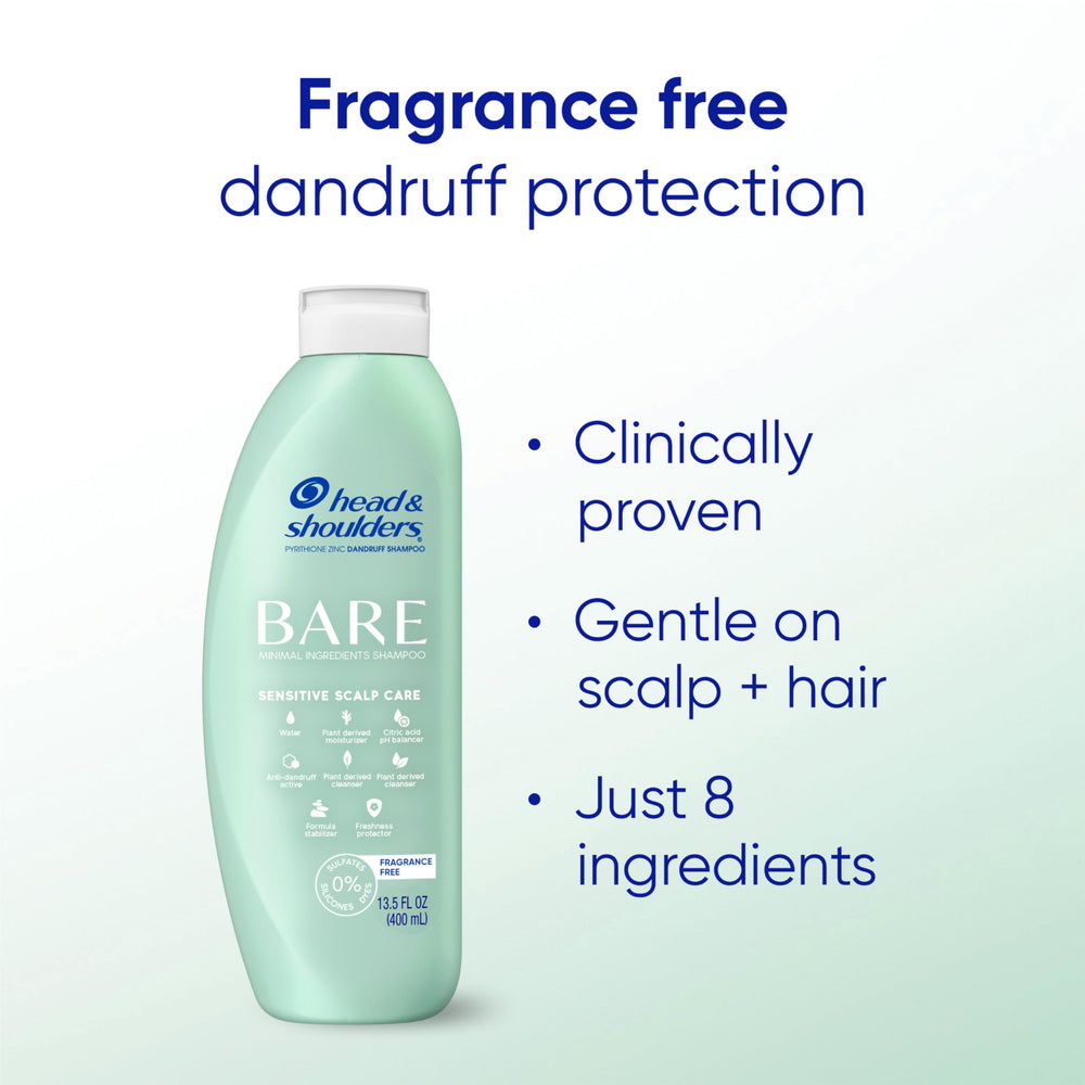 Head & Shoulders BARE eco bottle close-up emphasizing 45% less plastic per mL