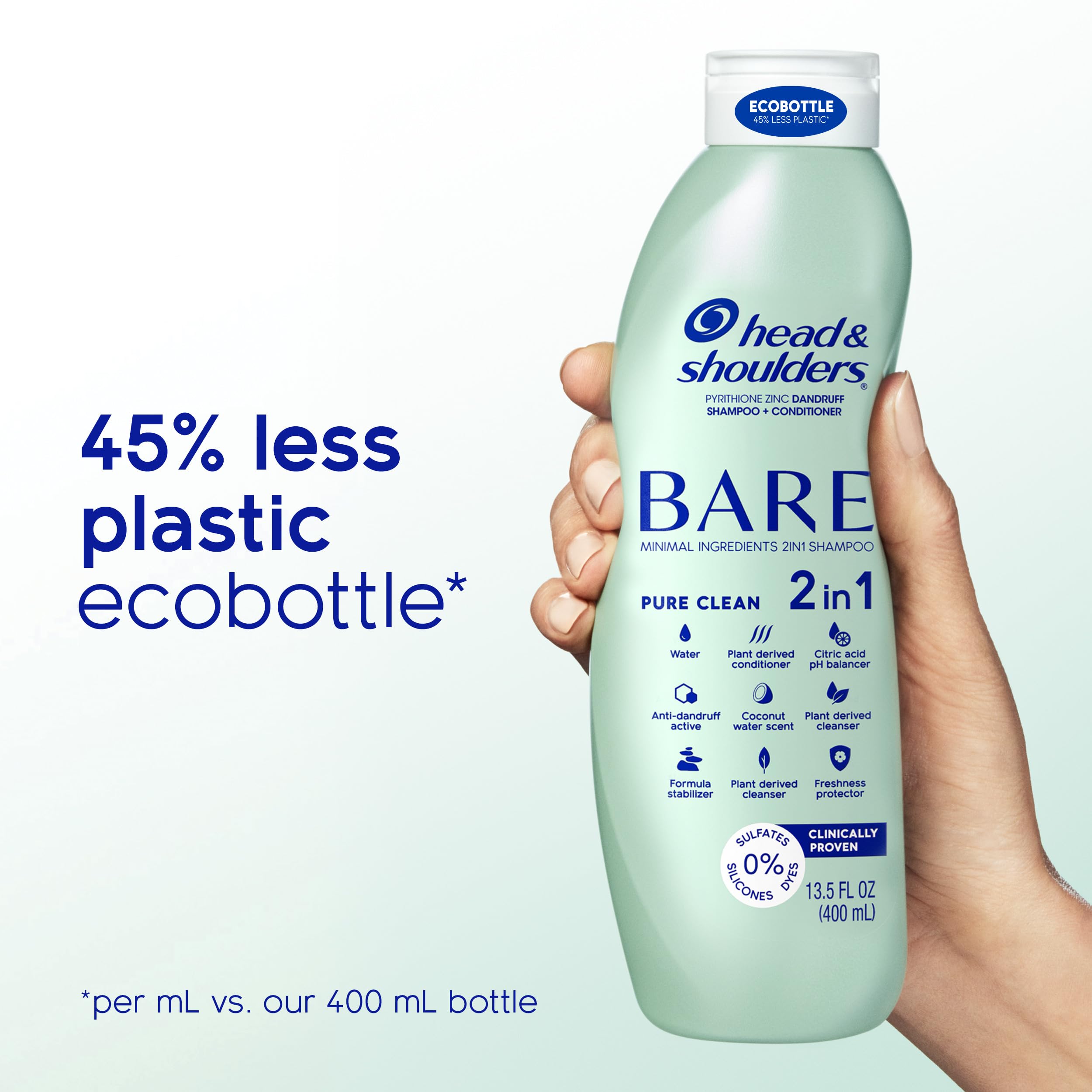 EcoBottle Head & Shoulders BARE Pure Clean 2in1 close-up with reduced plastic.