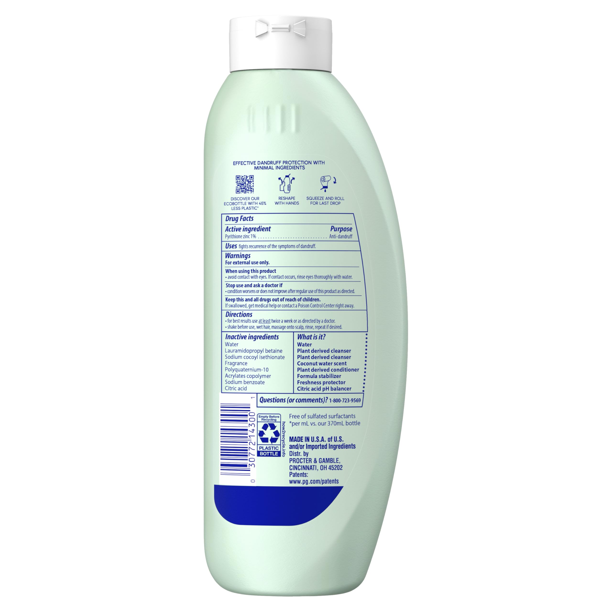 Recyclable packaging of Head & Shoulders BARE Pure Clean 2in1 bottle.