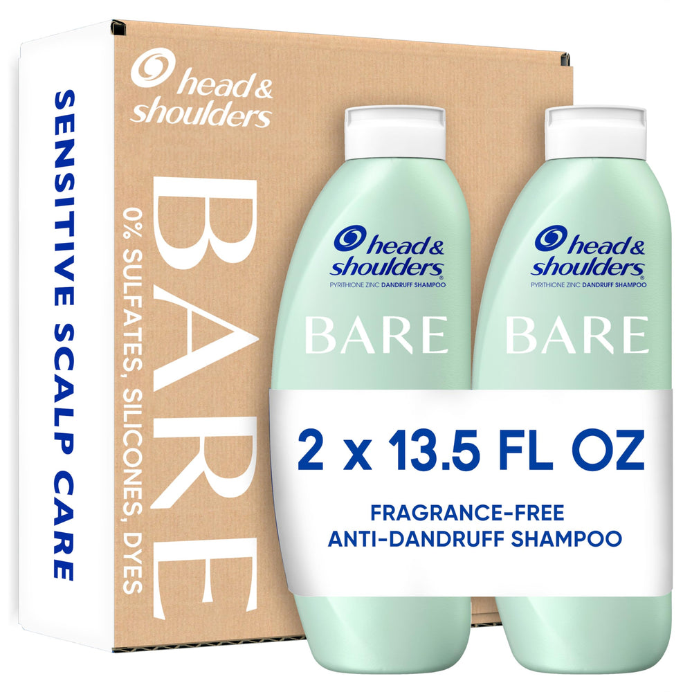Head & Shoulders BARE twin pack front view showing fragrance-free dandruff protection for sensitive scalps