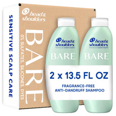 Head & Shoulders BARE twin pack front view showing fragrance-free dandruff protection for sensitive scalps