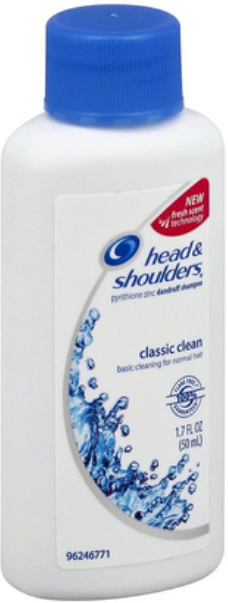 Head & Shoulders Classic Clean travel shampoo bottle with flake-fighting formula for on-the-go freshness.