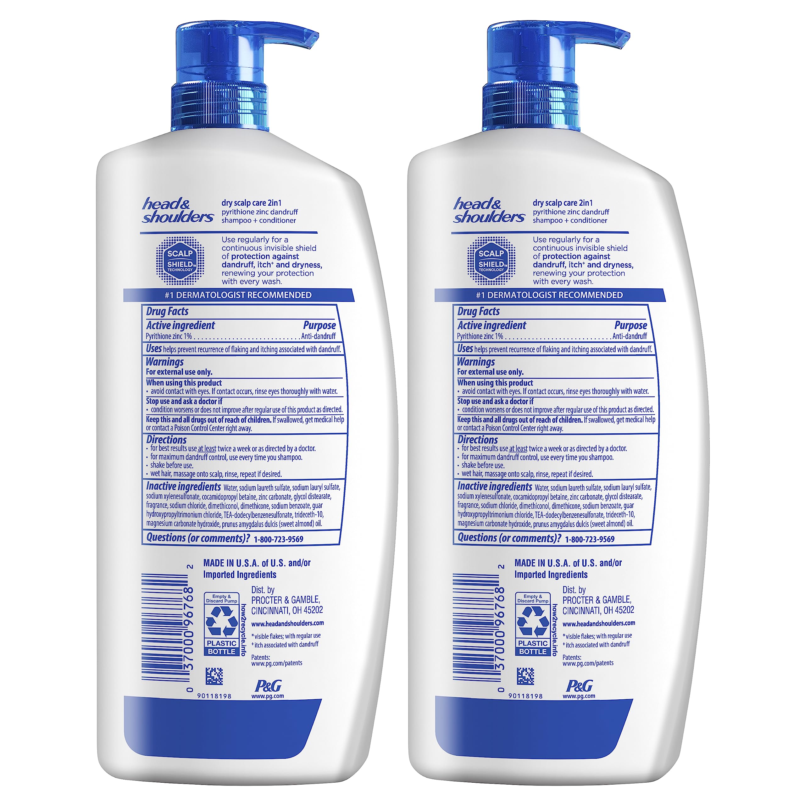 Head & Shoulders dry scalp care shampoo label showing almond oil fragrance.