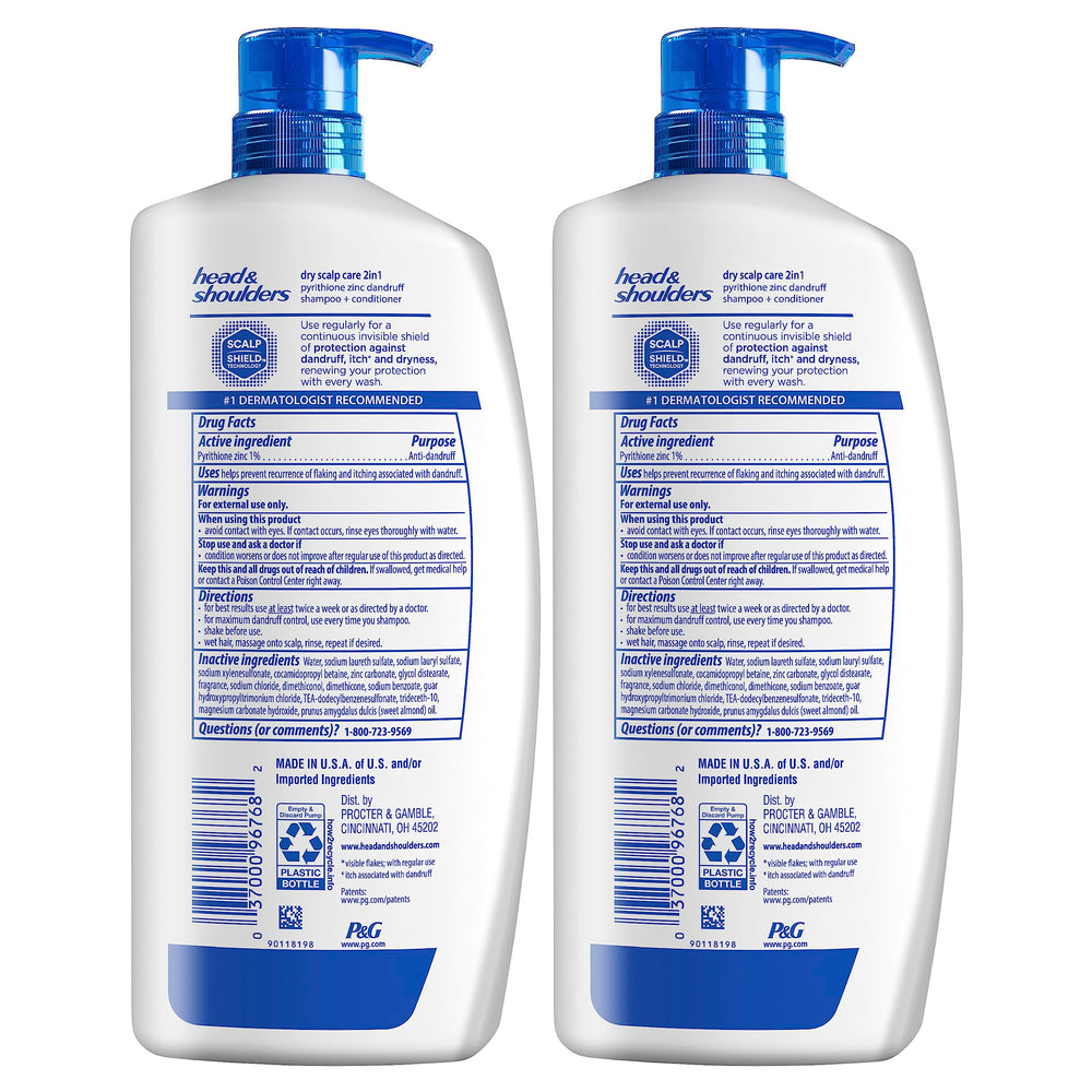 Head & Shoulders dry scalp care shampoo label showing almond oil fragrance.