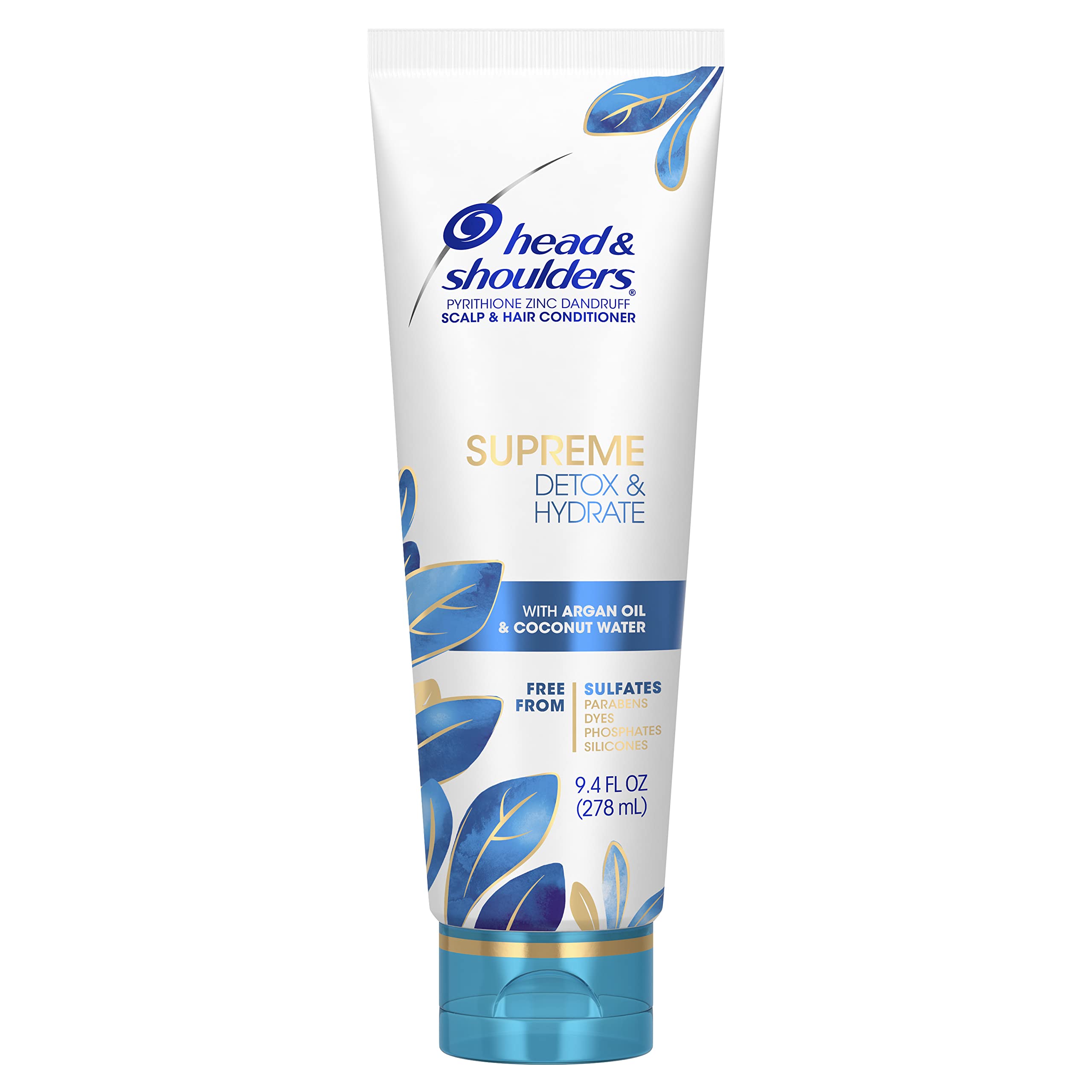 Head & Shoulders Supreme Detox & Hydrate label highlights coconut water and argan oil