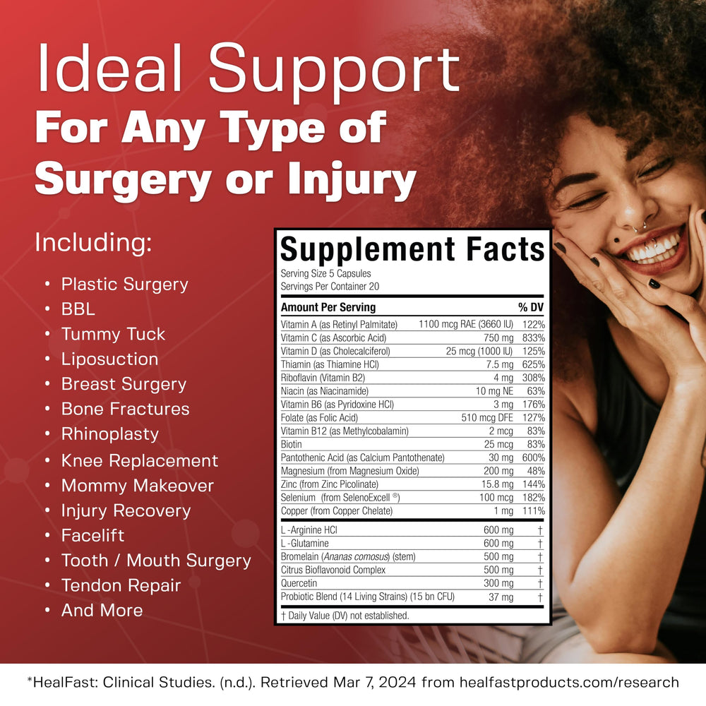 HealFast bottle with measuring spoon illustrating convenient use.