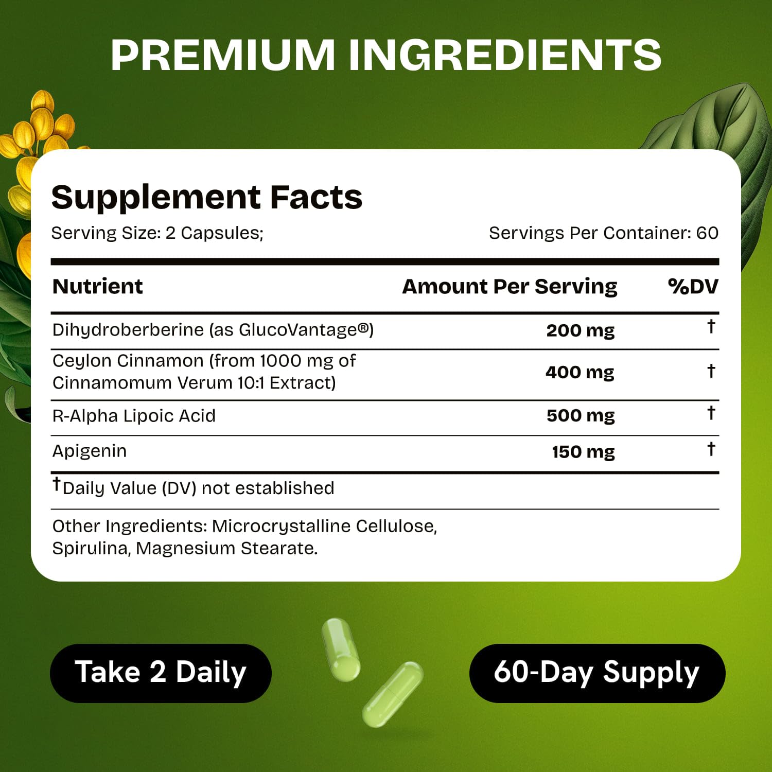 HealMeal Dihydroberberine dosage directions printed clearly on the package.