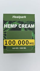 Healpark Hemp Cream label closeup, premium blend highlights Arnica and Menthol for refreshing feel.