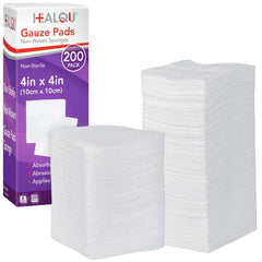 Healqu 4x4 gauze pads box 200 for quick coverage and high absorbency.